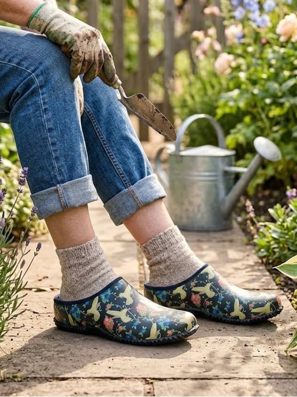 Western Chief Hummingbird and Floral Slip-On Waterproof Garden Clogs